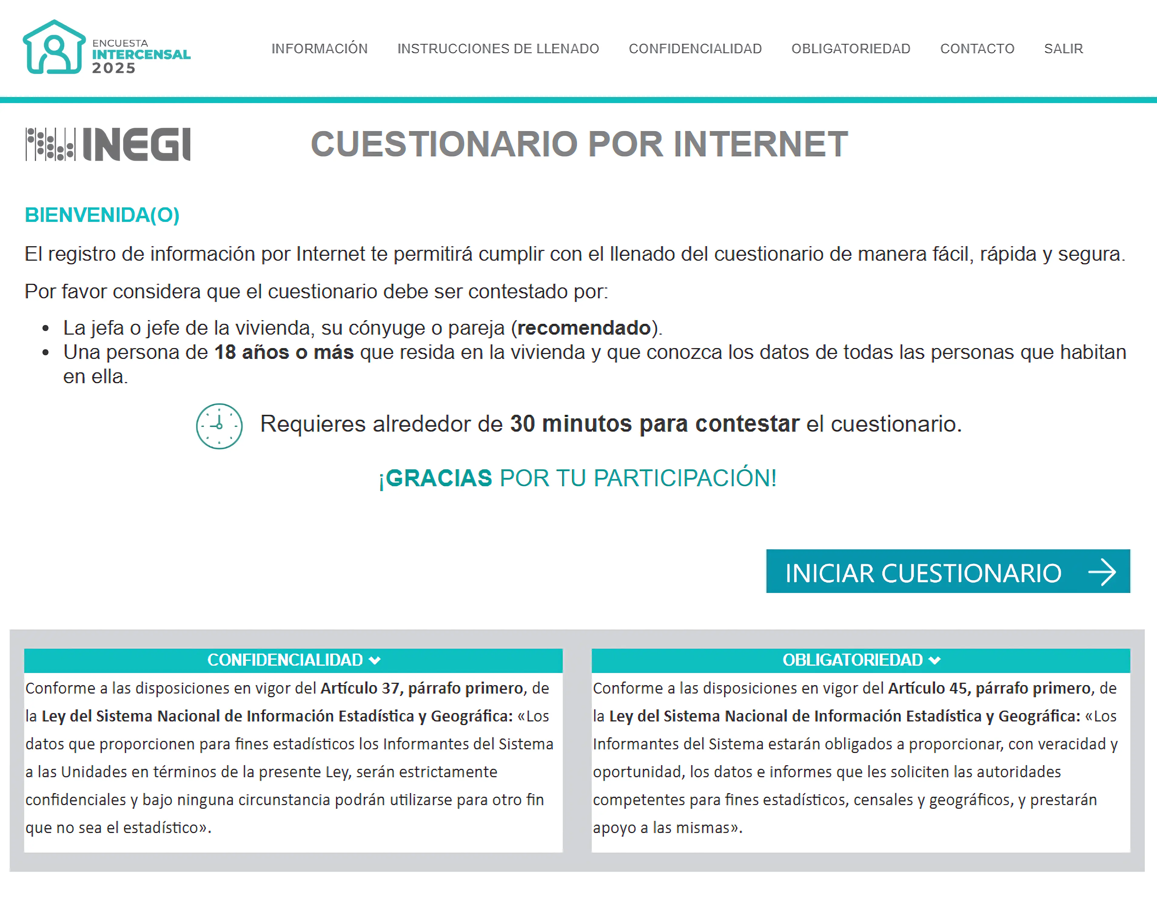 imagen de ejemplo de inicio de cuestionario por internet